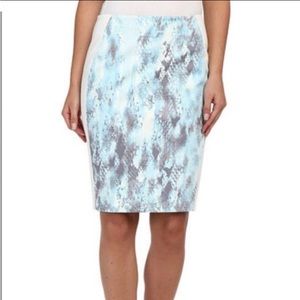 NWT Tahari “Aria” skirt. White and blue with snake print. Size 8
